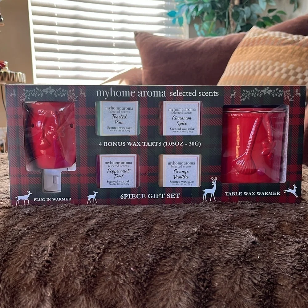Brand New 6-Piece Christmas Gift Set Table Wax Warmer Plug-In Warmer 4 Wax Tarts